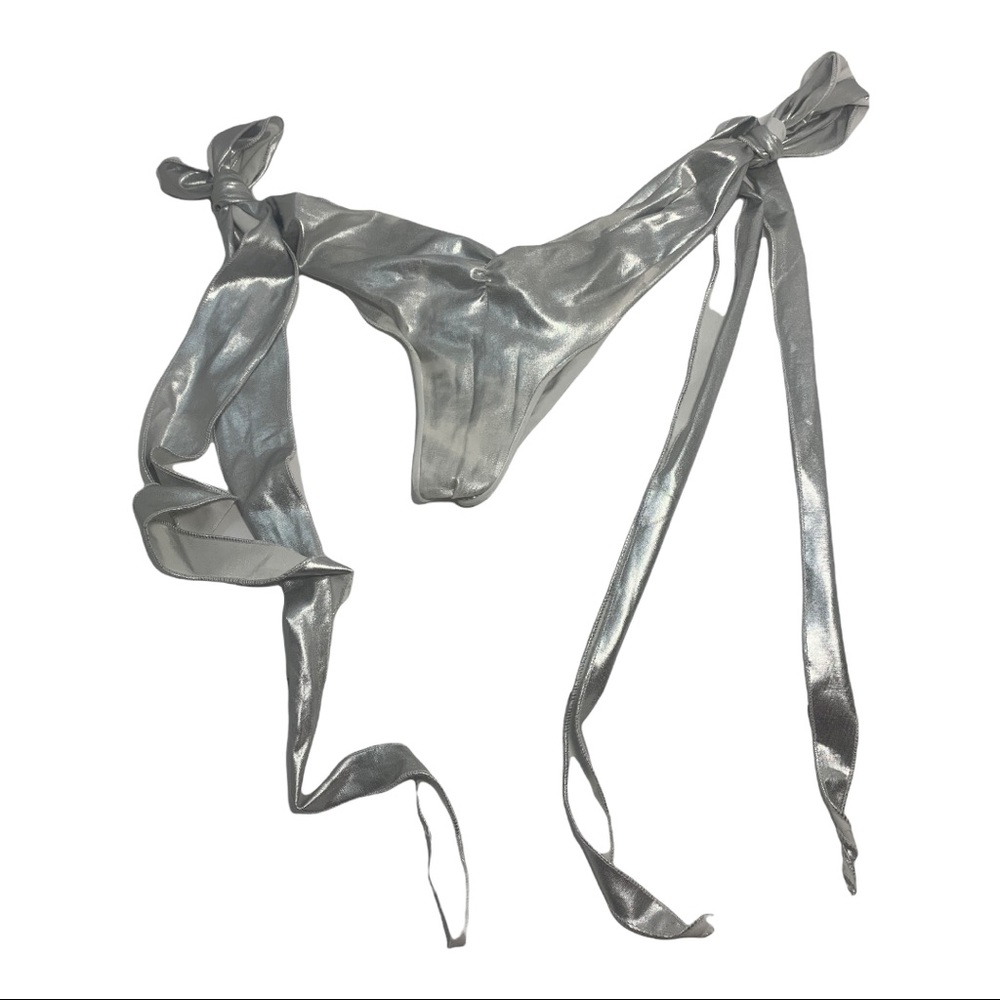 Metallic silver long ruffle tie side dance wear stripper tie side bikini bottom